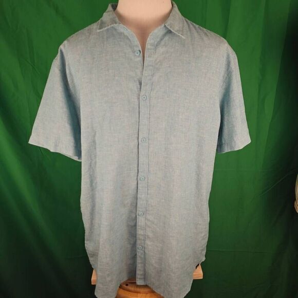 Prana Other - Prana Mens Blue Hemp Blend Lindores Short Sleeve Button‎ Down Shirt XXL
